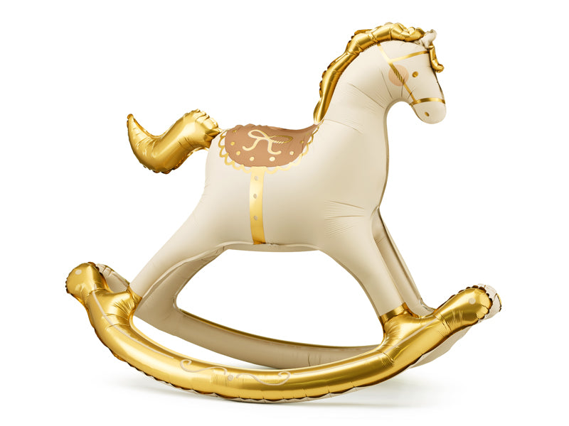 Ballon en aluminium Cheval à bascule Blanc et Or 118x104 cm