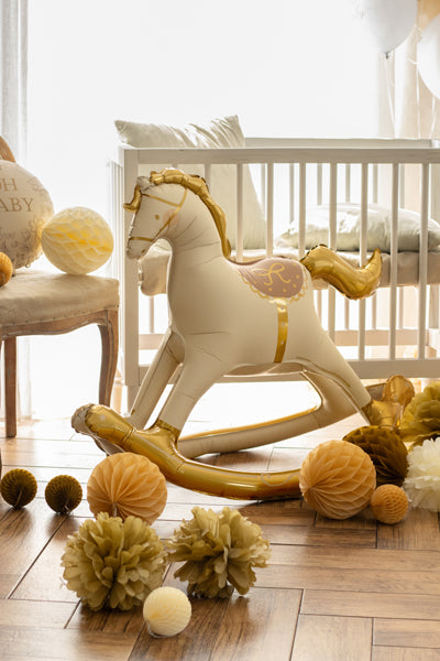 Ballon en aluminium Cheval à bascule Blanc et Or 118x104 cm