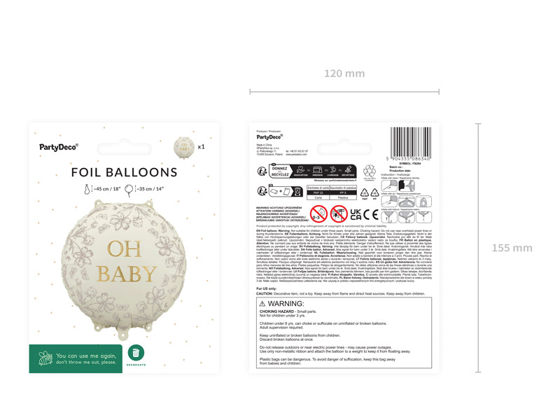 Ballon Rond  ''Oh Baby'' en aluminium diam 35cm