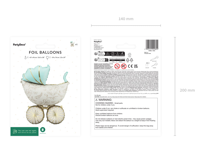 Ballon Landau en aluminium Vert Amande Blanc et Or 67x96 cm
