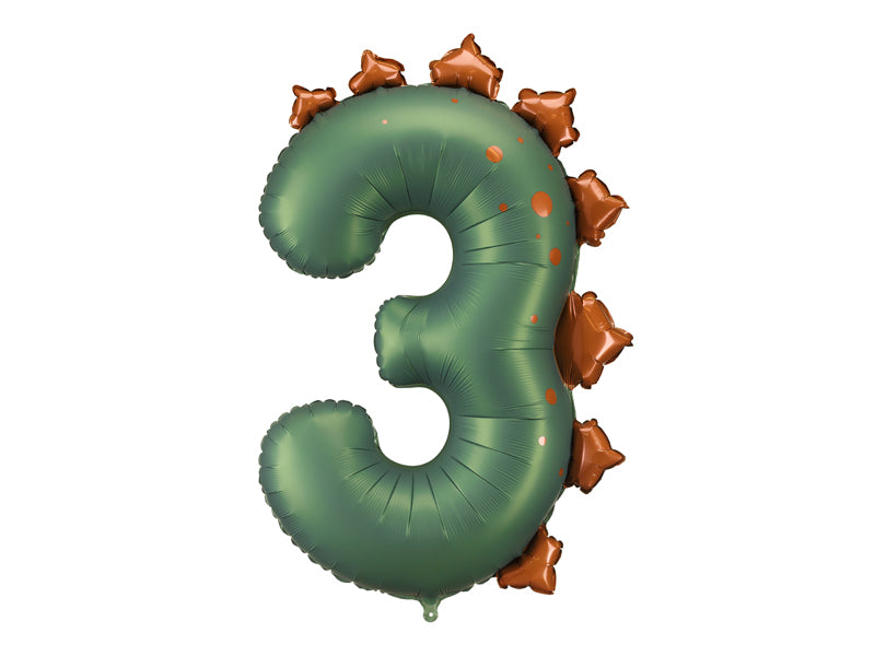 Ballon Chiffre "3" Dinosaure Vert Foncé 92 cm