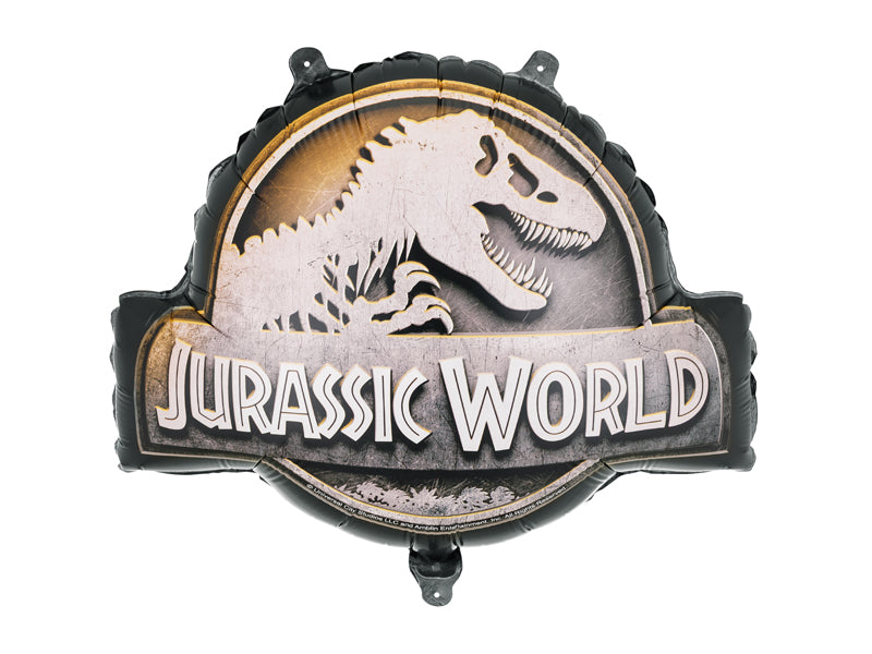 Ballon Logo Jurassic World en aluminium Noir Blanc et Gris 45x37 cm