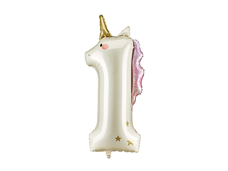 Ballon Chiffre "1" Licorne en aluminium Crème Or et Rose 93 cm