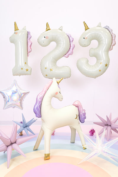 Ballon Chiffre "1" Licorne en aluminium Crème Or et Rose 93 cm