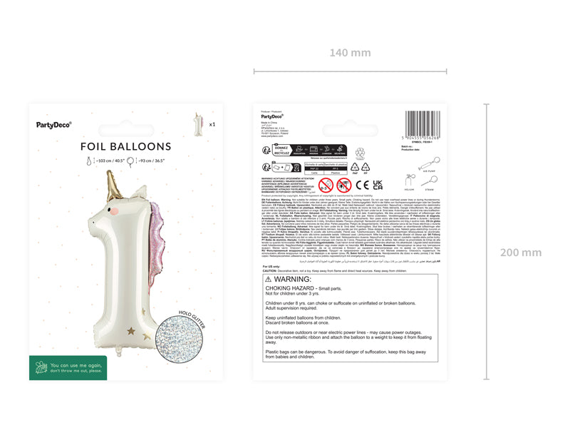 Ballon Chiffre "1" Licorne en aluminium Crème Or et Rose 93 cm