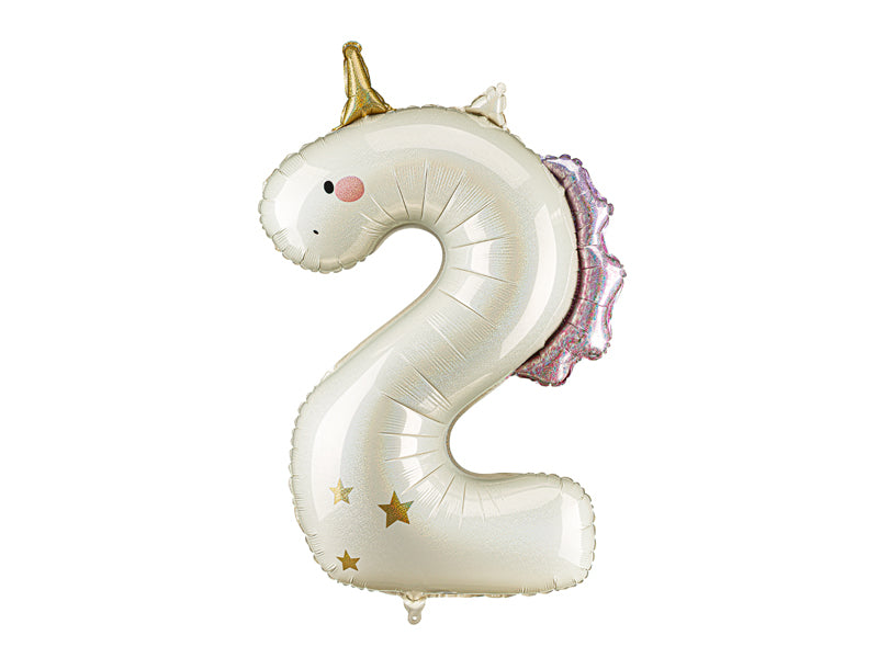 Ballon Chiffre "2" Licorne en aluminium Crème Or et Rose 93 cm