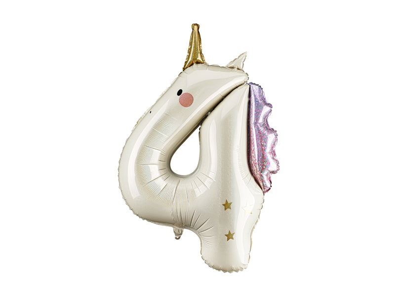 Ballon Chiffre "4" Licorne en aluminium Crème Or et Rose 93 cm