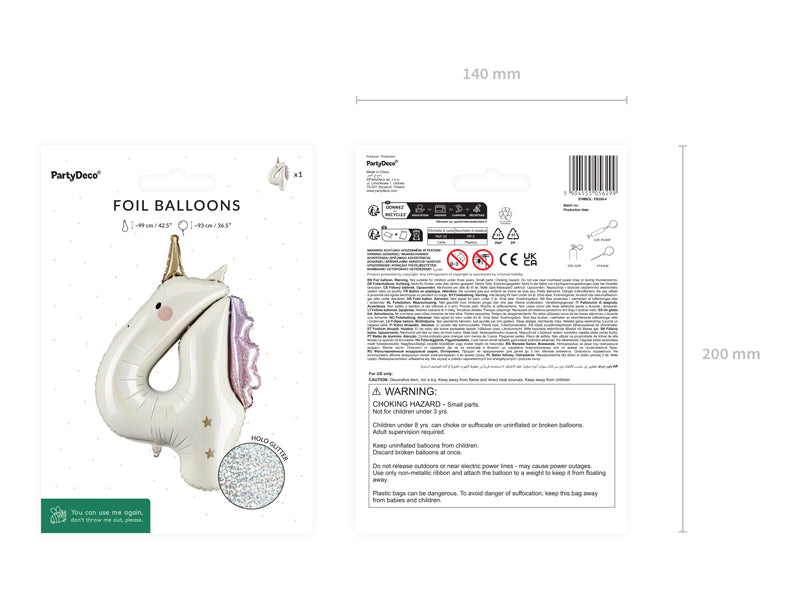 Ballon Chiffre "4" Licorne en aluminium Crème Or et Rose 93 cm