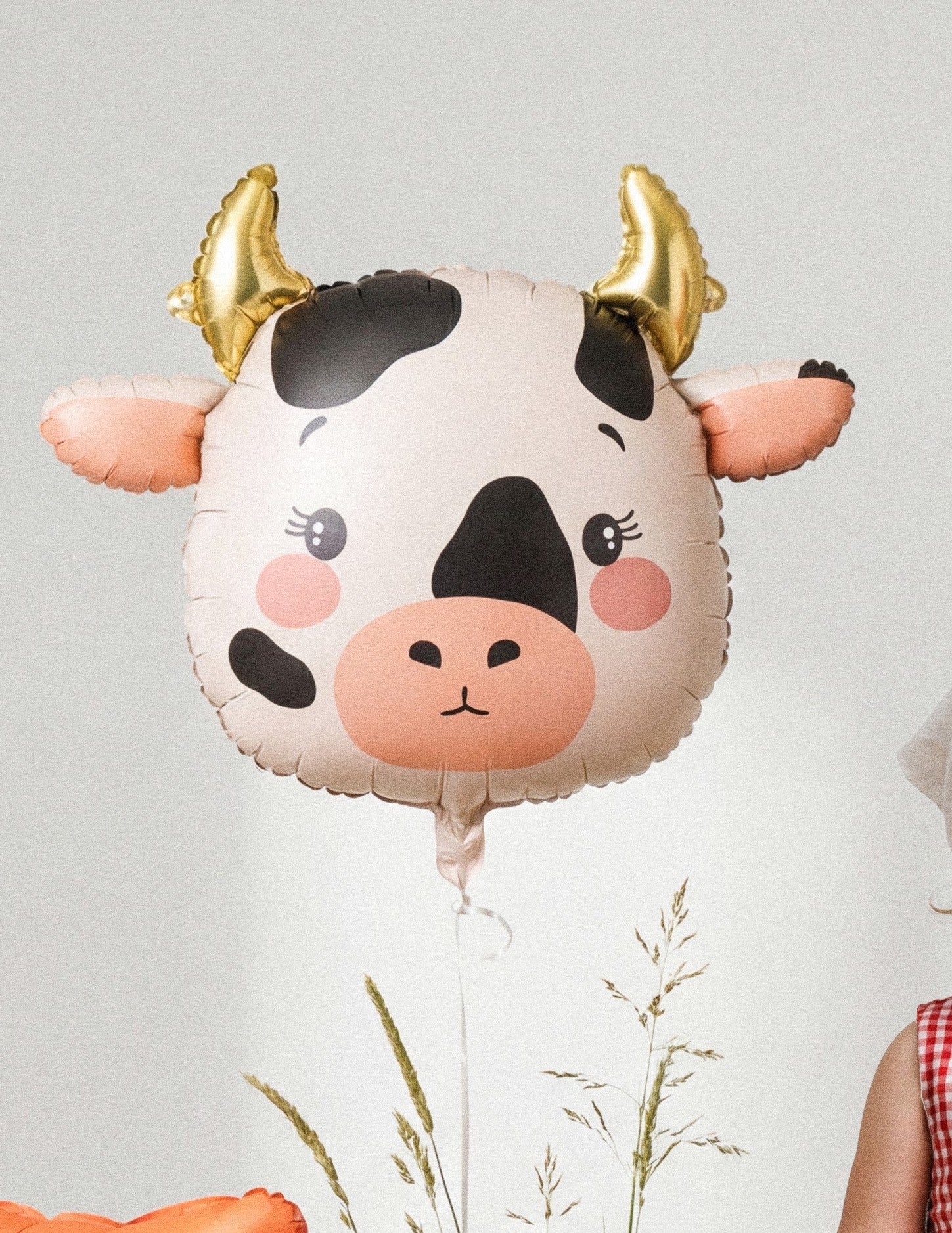 Ballon Vache en aluminium crème noir rose et or 57x47cm