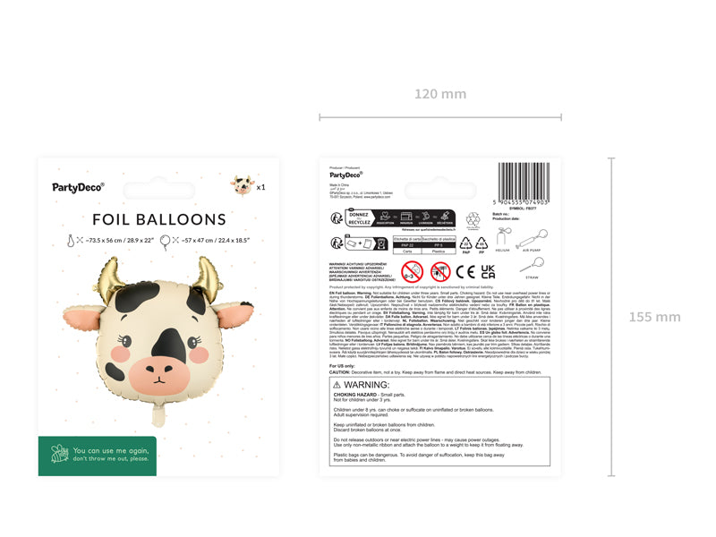Ballon Vache en aluminium crème noir rose et or 57x47cm