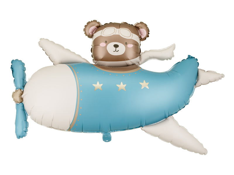 Ballon Petit Ours aviateur bleu en aluminium 94x61 cm