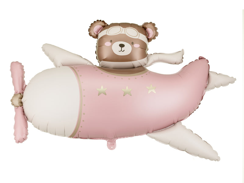 Ballon Petit Ours aviateur Rose en aluminium 94x61 cm