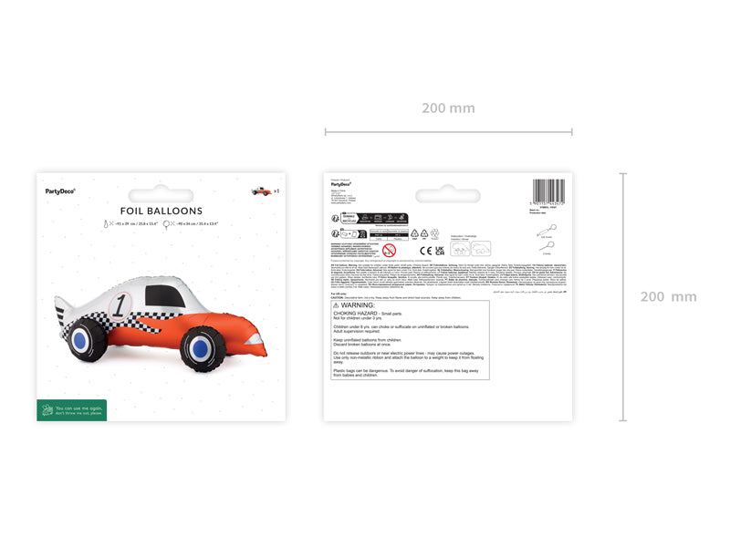 Ballon Voiture de course en aluminium rouge blanc et noir 90x34 cm