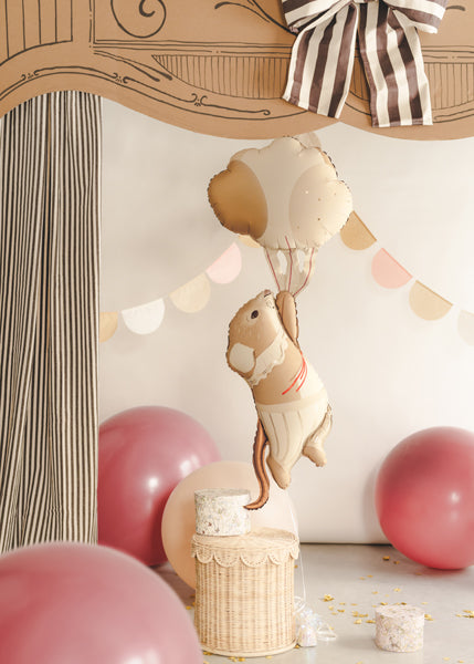 Ballon Souris avec ballons en aluminium beige marron 44x104cm