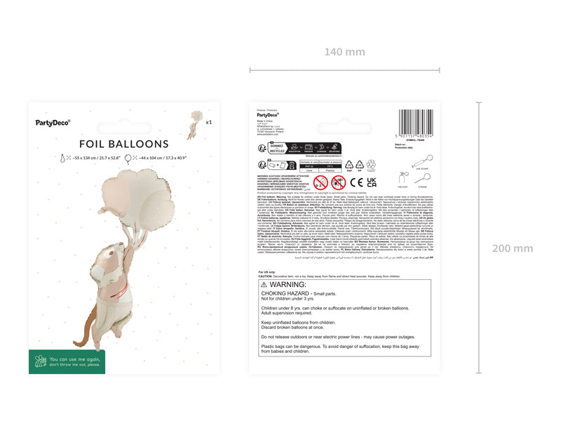 Ballon Souris avec ballons en aluminium beige marron 44x104cm