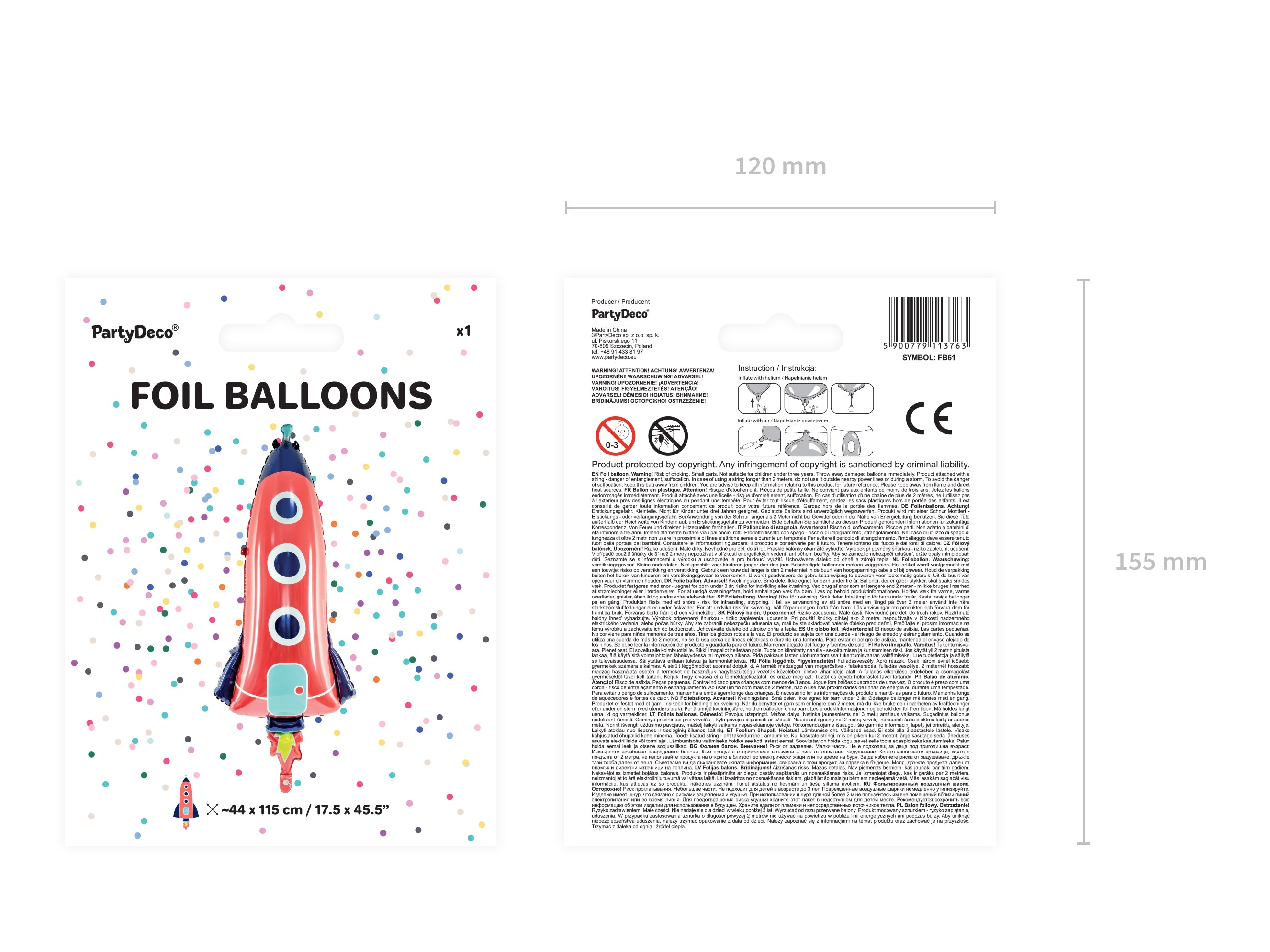 Ballon Fusée en Mylar 44x115cm