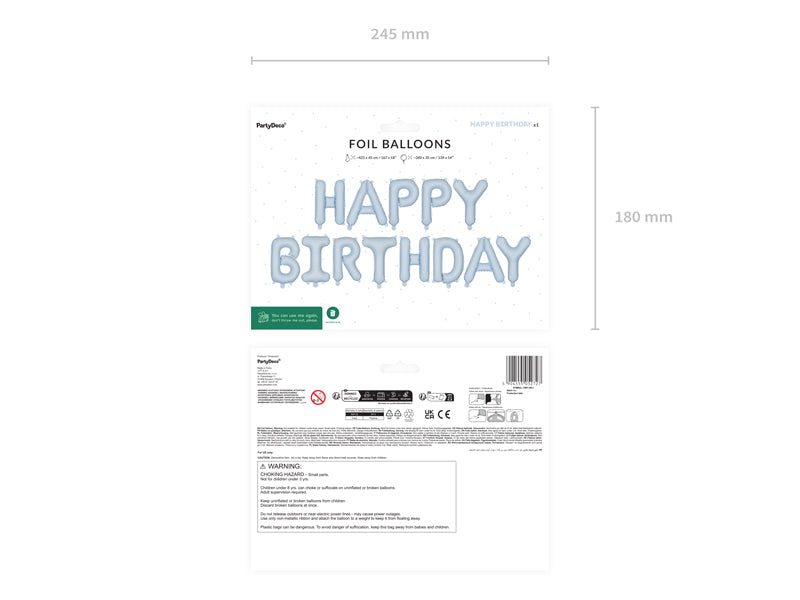 Ballon Happy Birthday Bleu en Mylar 340x35cm