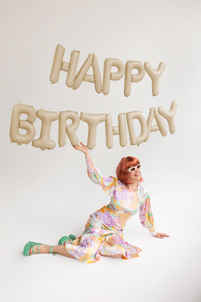 Ballon Happy Birthda en Mylar Beige 340x35cm