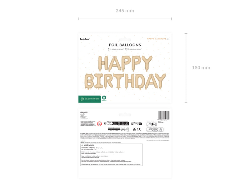Ballon Happy Birthda en Mylar Beige 340x35cm