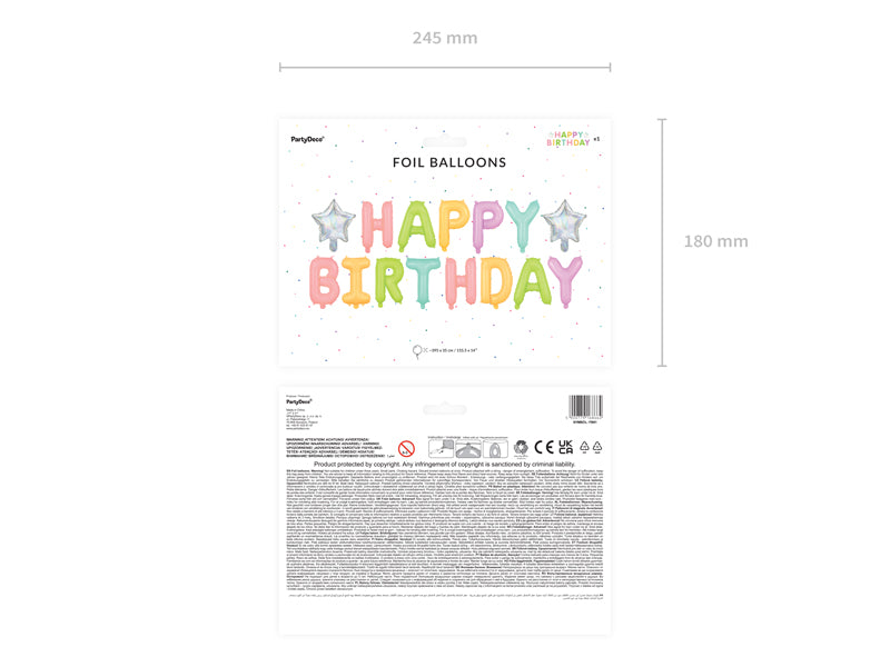 Ballon Happy Birthday en Mylar Multicolore Arc-en-ciel 395x35cm