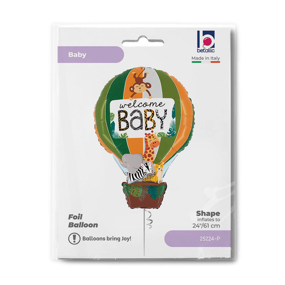 Ballon alu Montgolfière Jungle Safari "Welcome Baby" 61cm