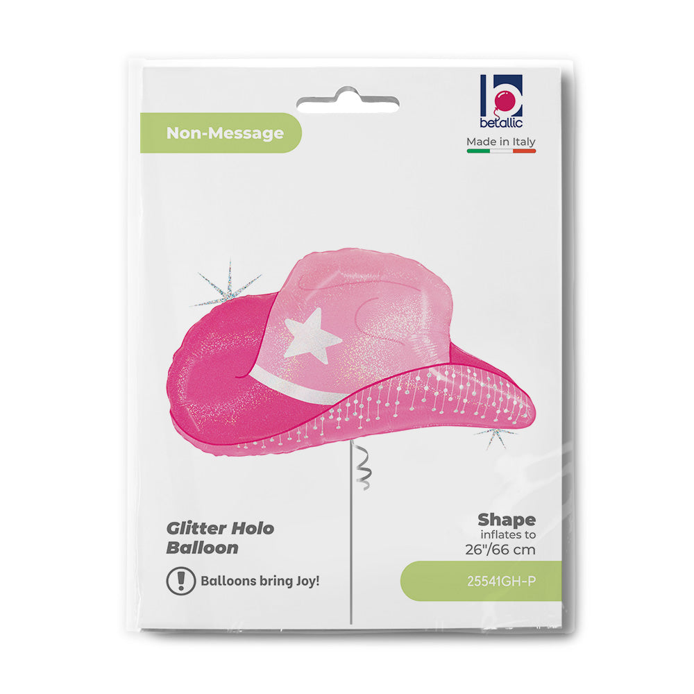 Ballon Alu Chapeau Cowgirl Rose à paillettes 66cm