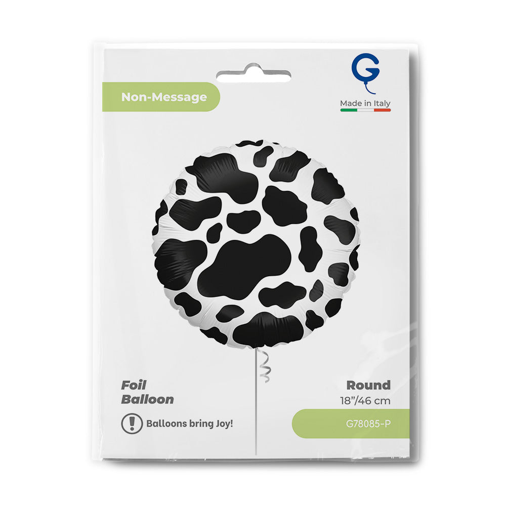 Ballon alu rond motif vache 46cm